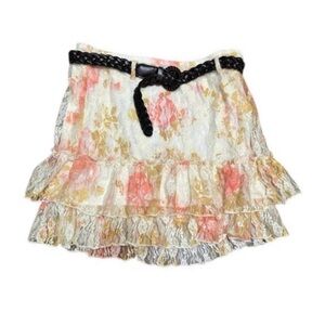 Wrapper Floral Lace Tiered Skirt with Belt